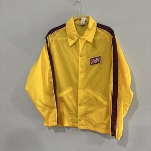 Vintage Schlitz Beer Swingster Yellow Snap Jacket Sz M Made in USA FREE SHIPPING